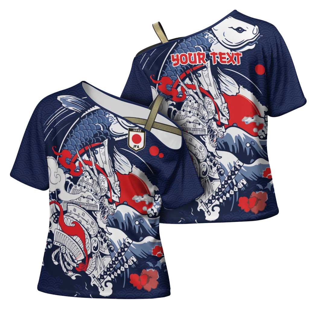 Personalized Football Japan Yatagarasu Cross Shoulder Shirt Blue Samurai Tsunami Wave Pattern