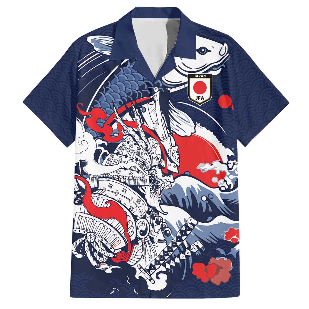 Personalized Football Japan Yatagarasu Hawaiian Shirt Blue Samurai Tsunami Wave Pattern