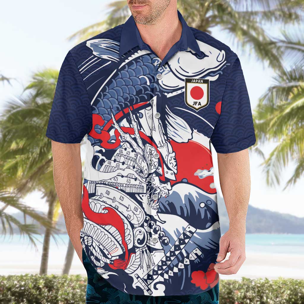 Personalized Football Japan Yatagarasu Hawaiian Shirt Blue Samurai Tsunami Wave Pattern