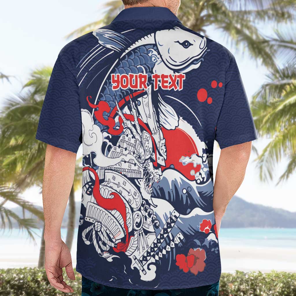 Personalized Football Japan Yatagarasu Hawaiian Shirt Blue Samurai Tsunami Wave Pattern