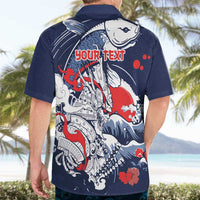 Personalized Football Japan Yatagarasu Hawaiian Shirt Blue Samurai Tsunami Wave Pattern