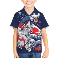 Personalized Football Japan Yatagarasu Hawaiian Shirt Blue Samurai Tsunami Wave Pattern