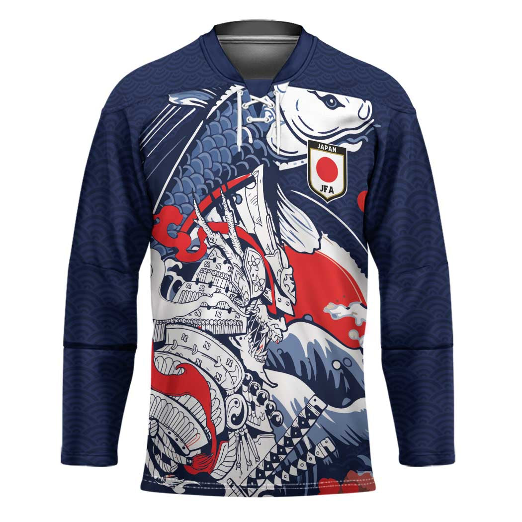 Personalized Football Japan Yatagarasu Hockey Jersey Blue Samurai Tsunami Wave Pattern