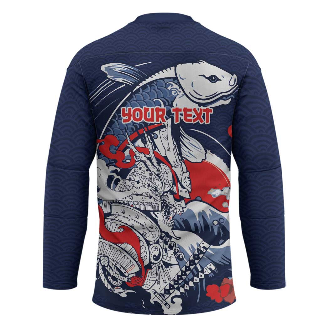 Personalized Football Japan Yatagarasu Hockey Jersey Blue Samurai Tsunami Wave Pattern