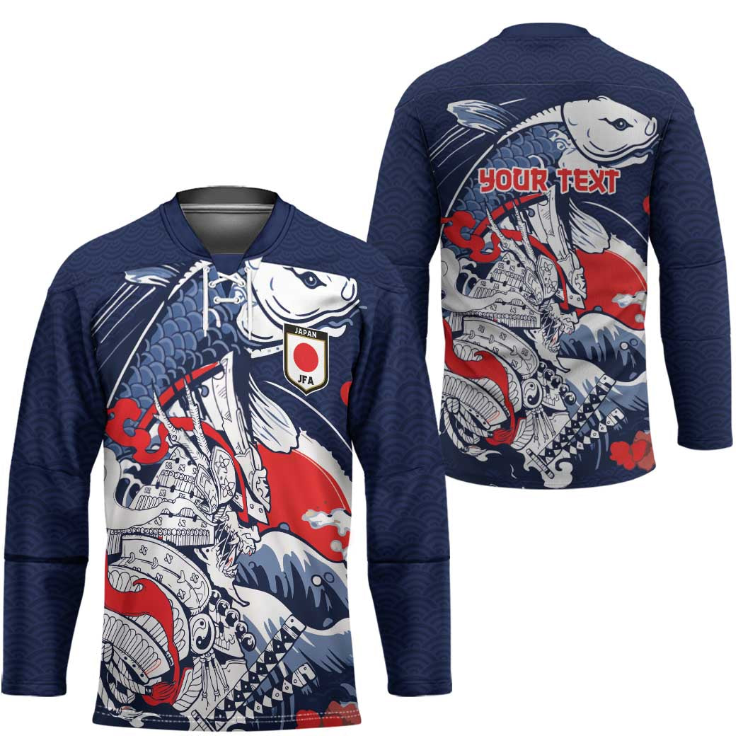 Personalized Football Japan Yatagarasu Hockey Jersey Blue Samurai Tsunami Wave Pattern