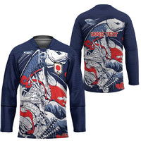 Personalized Football Japan Yatagarasu Hockey Jersey Blue Samurai Tsunami Wave Pattern