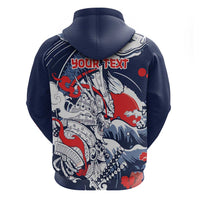 Personalized Football Japan Yatagarasu Hoodie Blue Samurai Tsunami Wave Pattern