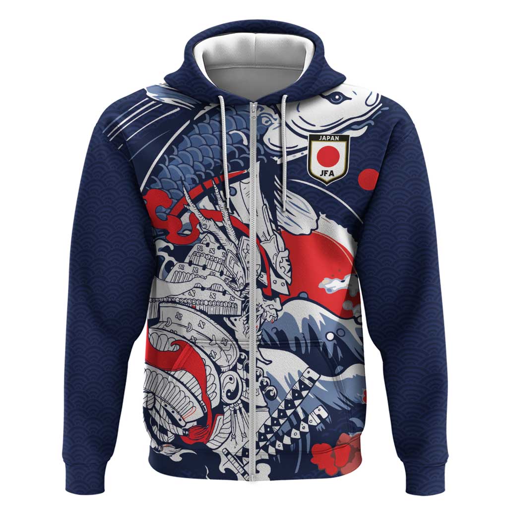 Personalized Football Japan Yatagarasu Hoodie Blue Samurai Tsunami Wave Pattern