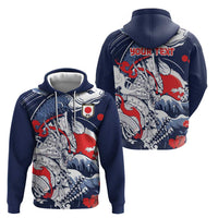 Personalized Football Japan Yatagarasu Hoodie Blue Samurai Tsunami Wave Pattern