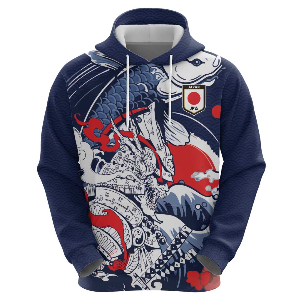 Personalized Football Japan Yatagarasu Hoodie Blue Samurai Tsunami Wave Pattern