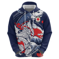 Personalized Football Japan Yatagarasu Hoodie Blue Samurai Tsunami Wave Pattern