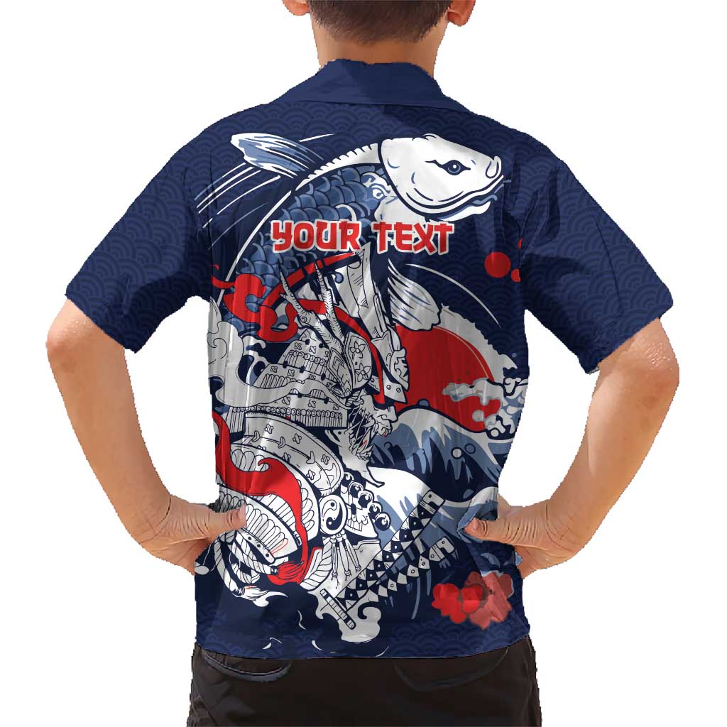 Personalized Football Japan Yatagarasu Kid Hawaiian Shirt Blue Samurai Tsunami Wave Pattern