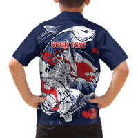 Personalized Football Japan Yatagarasu Kid Hawaiian Shirt Blue Samurai Tsunami Wave Pattern