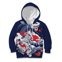 Personalized Football Japan Yatagarasu Kid Hoodie Blue Samurai Tsunami Wave Pattern