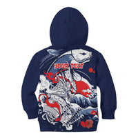 Personalized Football Japan Yatagarasu Kid Hoodie Blue Samurai Tsunami Wave Pattern
