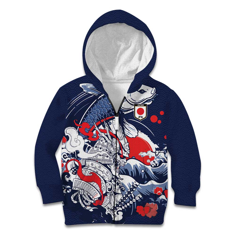 Personalized Football Japan Yatagarasu Kid Hoodie Blue Samurai Tsunami Wave Pattern