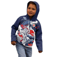 Personalized Football Japan Yatagarasu Kid Hoodie Blue Samurai Tsunami Wave Pattern