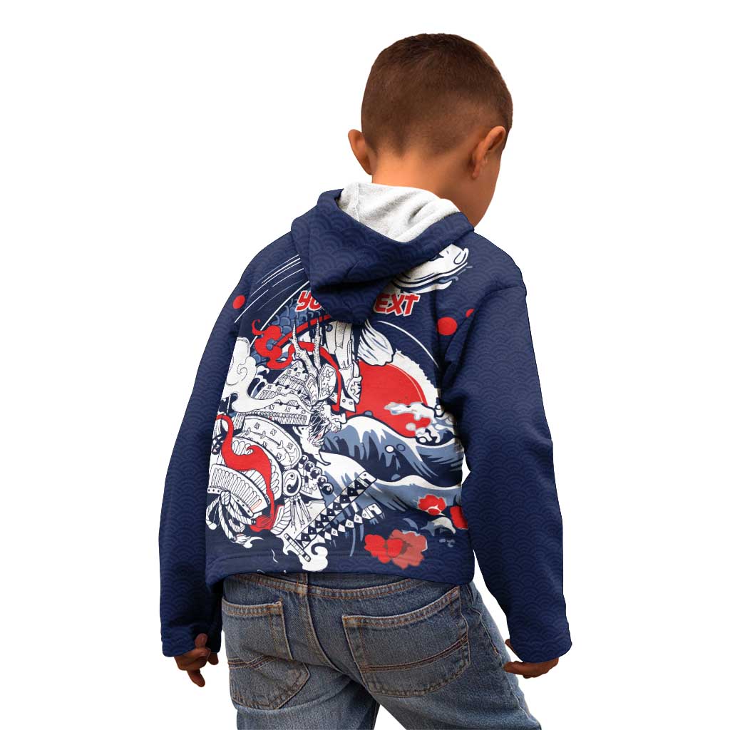 Personalized Football Japan Yatagarasu Kid Hoodie Blue Samurai Tsunami Wave Pattern