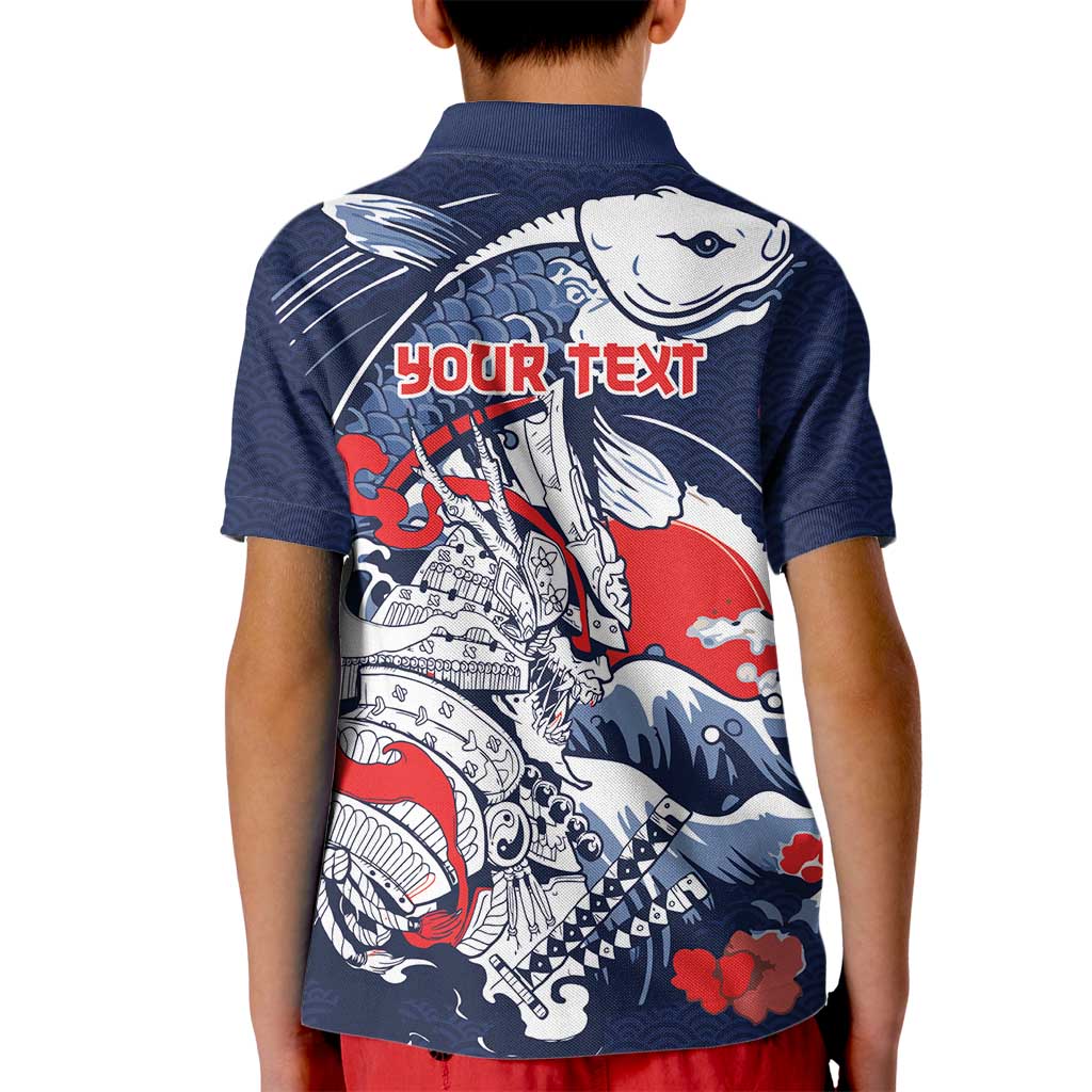 Personalized Football Japan Yatagarasu Kid Polo Shirt Blue Samurai Tsunami Wave Pattern