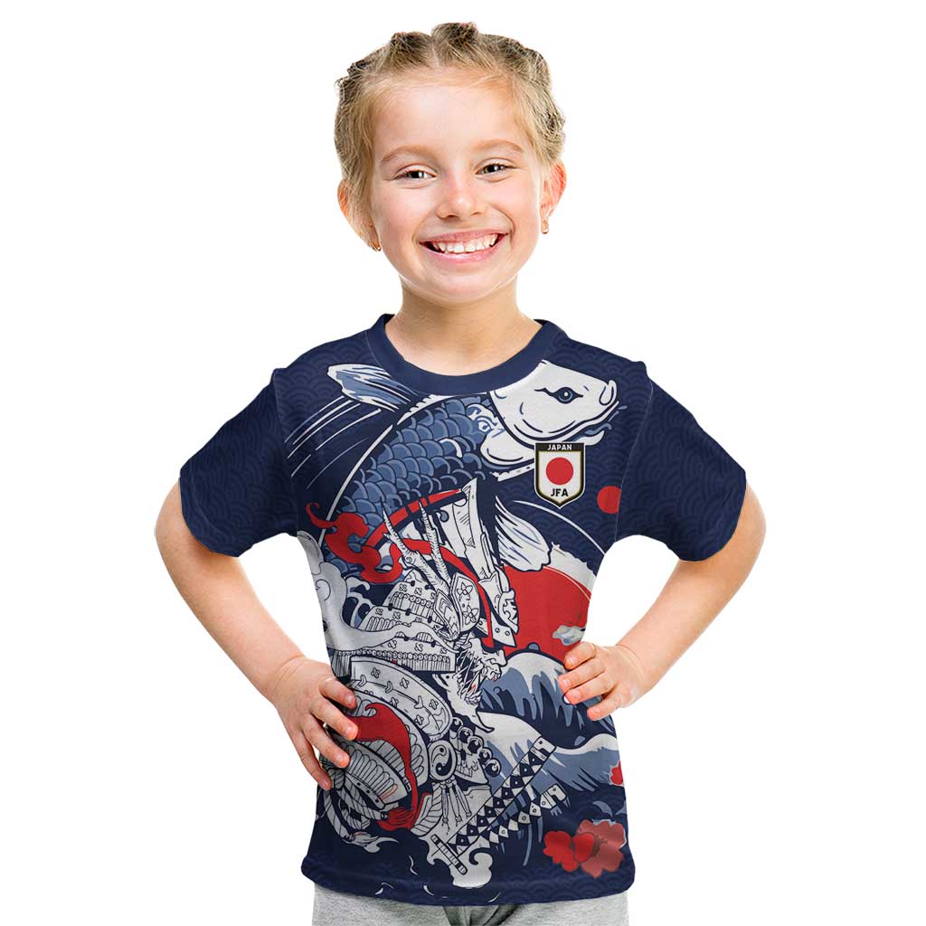 Personalized Football Japan Yatagarasu Kid T Shirt Blue Samurai Tsunami Wave Pattern
