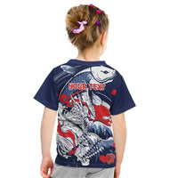 Personalized Football Japan Yatagarasu Kid T Shirt Blue Samurai Tsunami Wave Pattern
