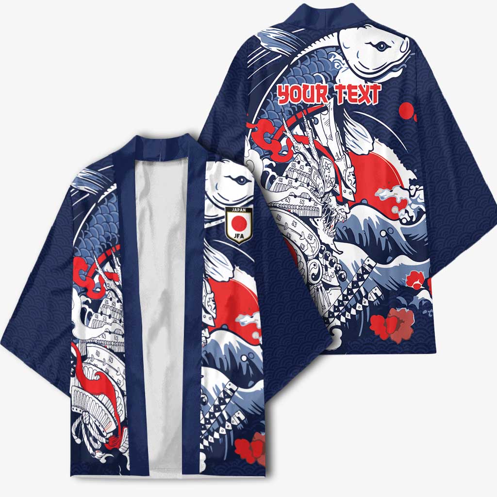 Personalized Football Japan Yatagarasu Kimono Blue Samurai Tsunami Wave Pattern