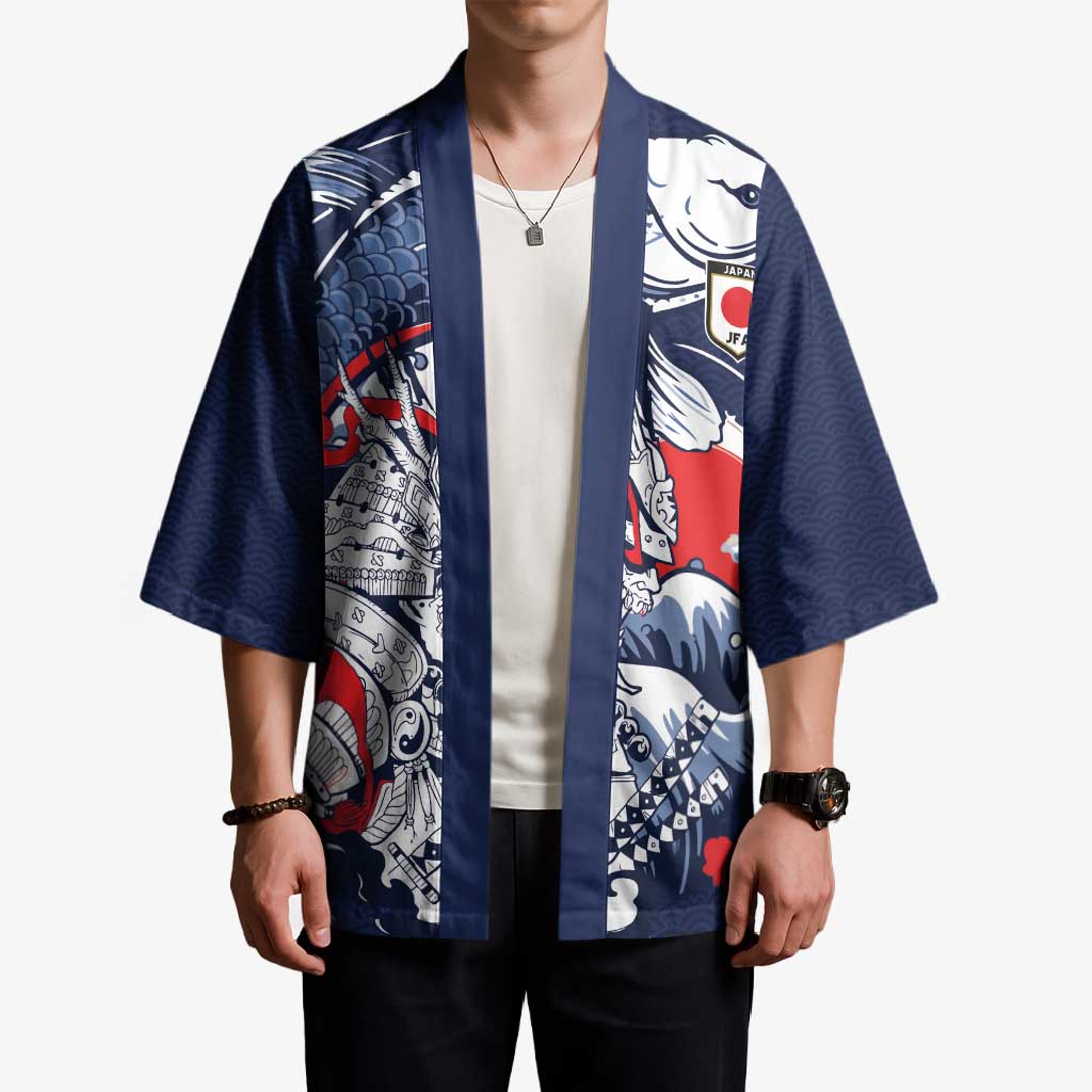 Personalized Football Japan Yatagarasu Kimono Blue Samurai Tsunami Wave Pattern