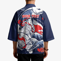 Personalized Football Japan Yatagarasu Kimono Blue Samurai Tsunami Wave Pattern