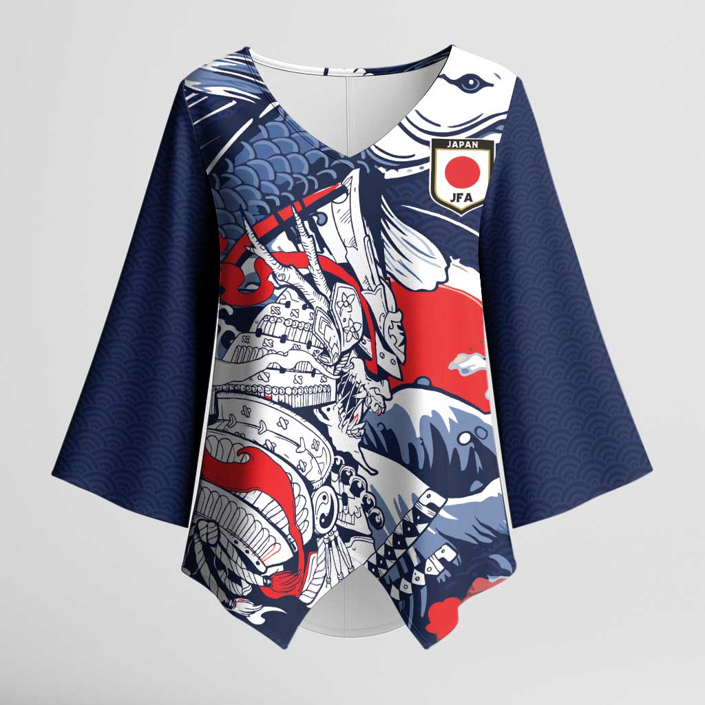 Personalized Football Japan Yatagarasu Kimono Sleeve Blouse Blue Samurai Tsunami Wave Pattern