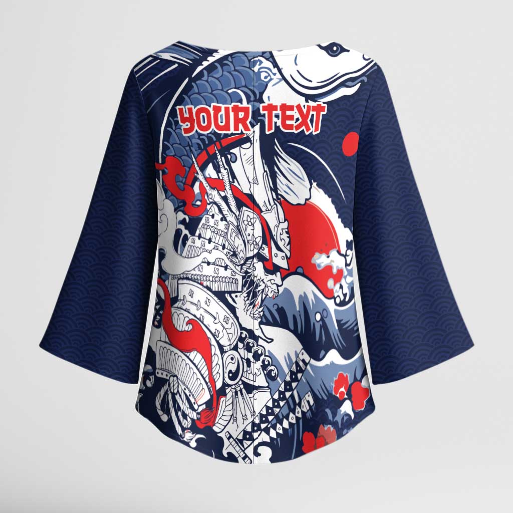 Personalized Football Japan Yatagarasu Kimono Sleeve Blouse Blue Samurai Tsunami Wave Pattern