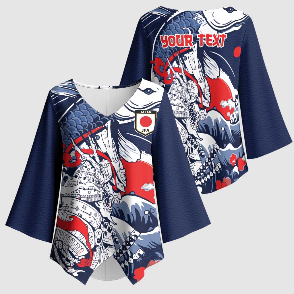 Personalized Football Japan Yatagarasu Kimono Sleeve Blouse Blue Samurai Tsunami Wave Pattern
