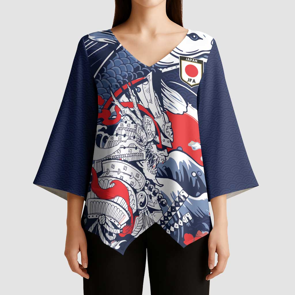 Personalized Football Japan Yatagarasu Kimono Sleeve Blouse Blue Samurai Tsunami Wave Pattern