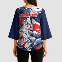 Personalized Football Japan Yatagarasu Kimono Sleeve Blouse Blue Samurai Tsunami Wave Pattern