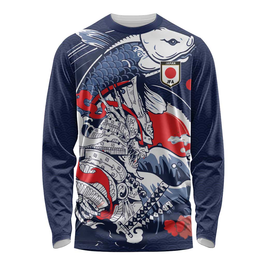 Personalized Football Japan Yatagarasu Long Sleeve Shirt Blue Samurai Tsunami Wave Pattern