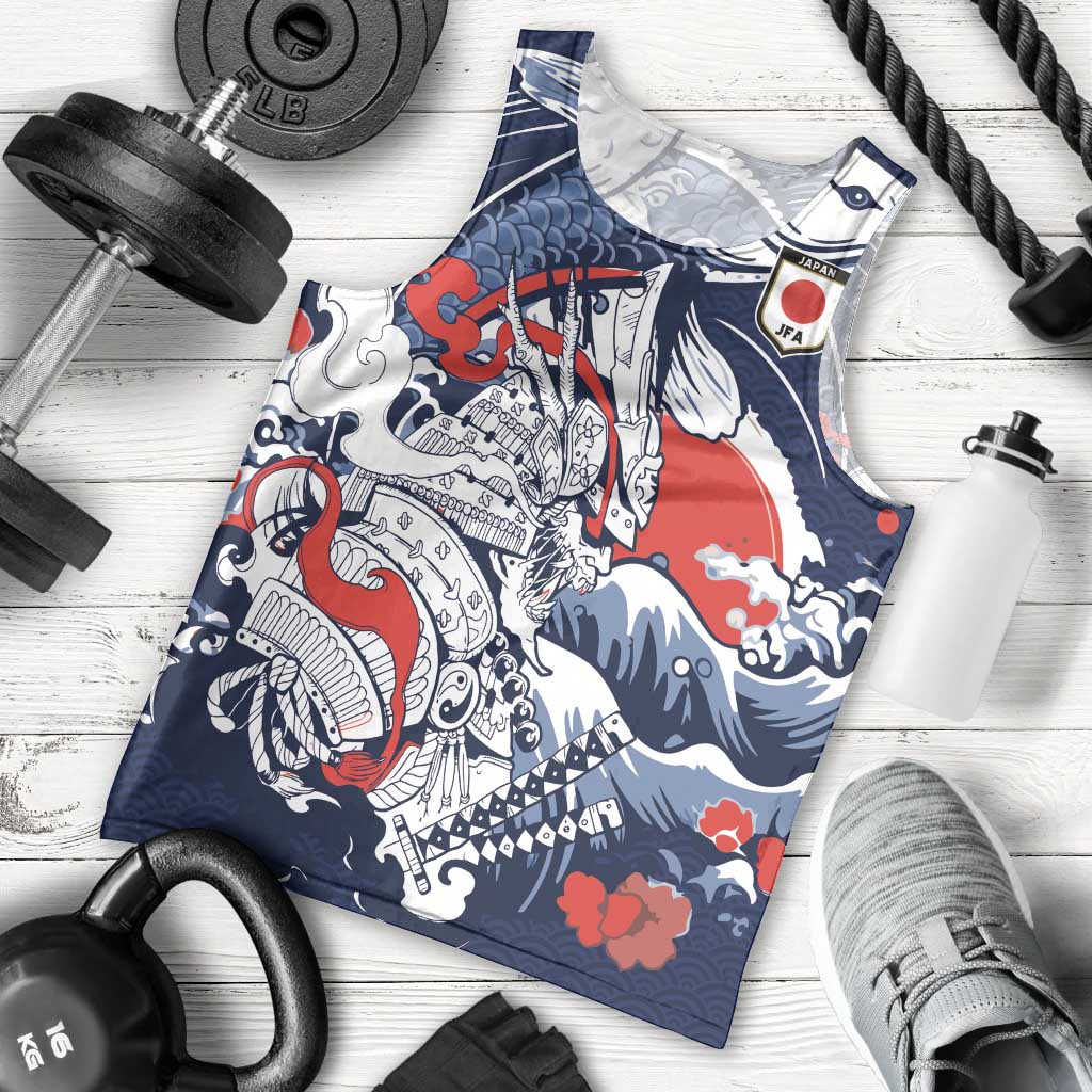 Personalized Football Japan Yatagarasu Men Tank Top Blue Samurai Tsunami Wave Pattern