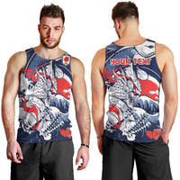 Personalized Football Japan Yatagarasu Men Tank Top Blue Samurai Tsunami Wave Pattern