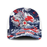 Personalized Football Japan Yatagarasu Mesh Trucker Cap Blue Samurai Tsunami Wave Pattern