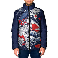 Personalized Football Japan Yatagarasu Padded Jacket Blue Samurai Tsunami Wave Pattern