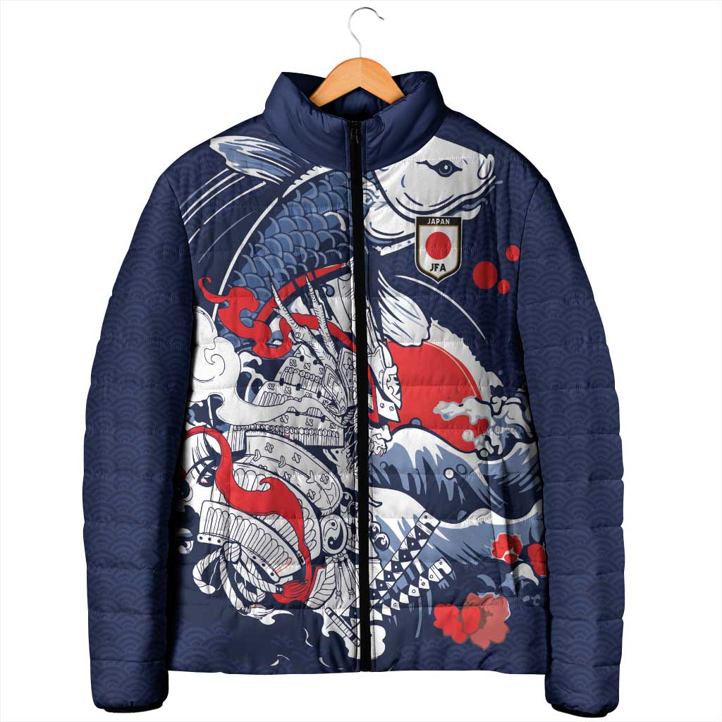 Personalized Football Japan Yatagarasu Padded Jacket Blue Samurai Tsunami Wave Pattern