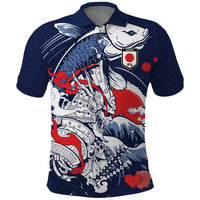 Personalized Football Japan Yatagarasu Polo Shirt Blue Samurai Tsunami Wave Pattern