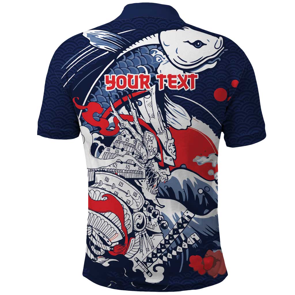 Personalized Football Japan Yatagarasu Polo Shirt Blue Samurai Tsunami Wave Pattern