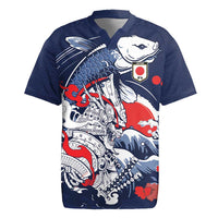 Personalized Football Japan Yatagarasu Rugby Jersey Blue Samurai Tsunami Wave Pattern