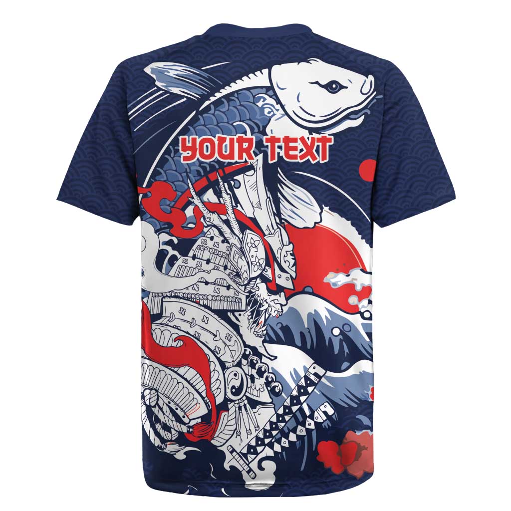 Personalized Football Japan Yatagarasu Rugby Jersey Blue Samurai Tsunami Wave Pattern