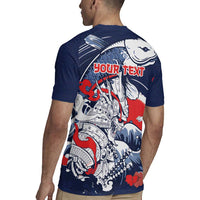 Personalized Football Japan Yatagarasu Rugby Jersey Blue Samurai Tsunami Wave Pattern