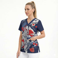 Personalized Football Japan Yatagarasu Scrub Top Blue Samurai Tsunami Wave Pattern