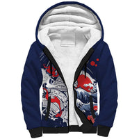 Personalized Football Japan Yatagarasu Sherpa Hoodie Blue Samurai Tsunami Wave Pattern