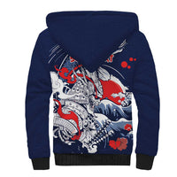 Personalized Football Japan Yatagarasu Sherpa Hoodie Blue Samurai Tsunami Wave Pattern