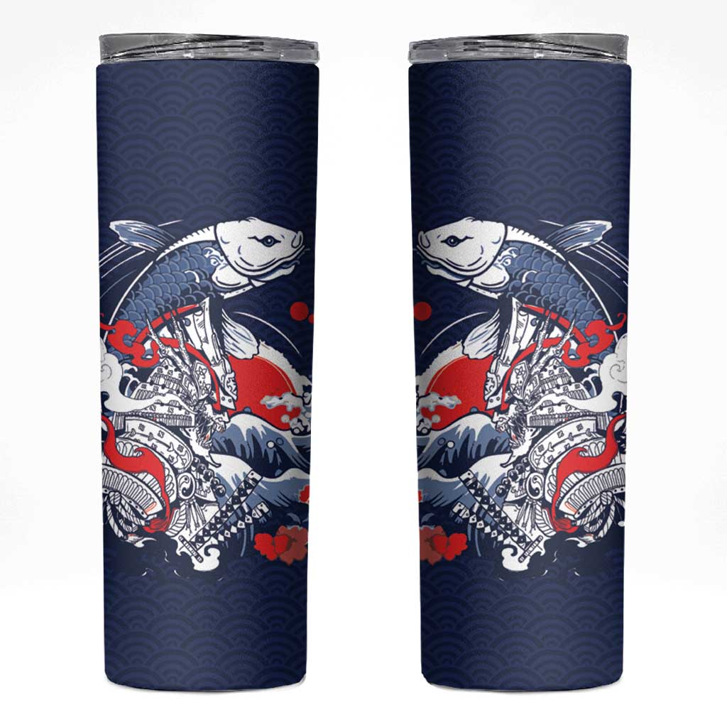 Personalized Football Japan Yatagarasu Skinny Tumbler Blue Samurai Tsunami Wave Pattern