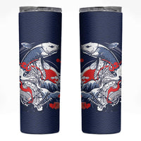 Personalized Football Japan Yatagarasu Skinny Tumbler Blue Samurai Tsunami Wave Pattern