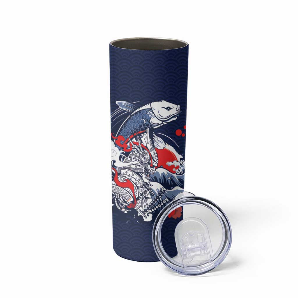Personalized Football Japan Yatagarasu Skinny Tumbler Blue Samurai Tsunami Wave Pattern